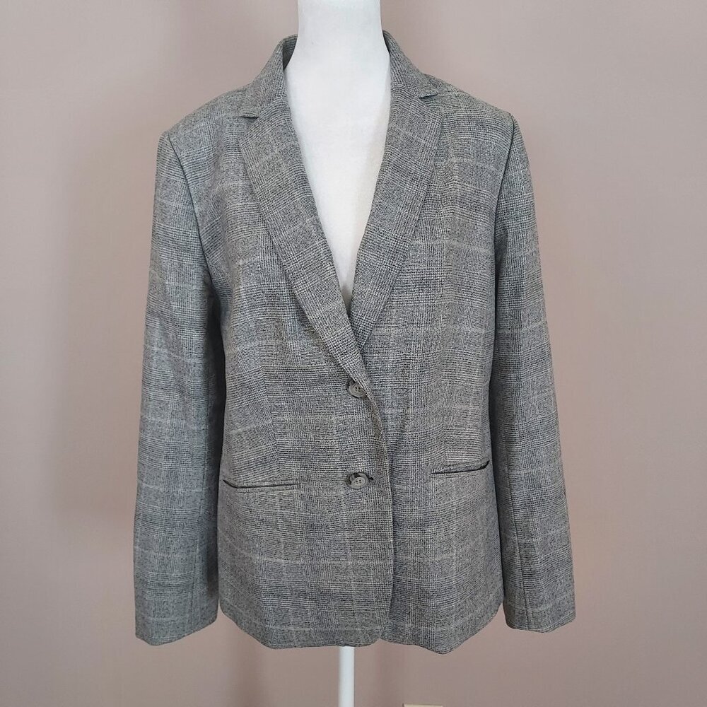 Talbots Woven in Italy Wool Blend Gray Two Button Blazer Size 8